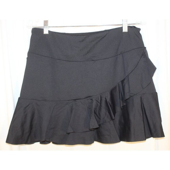 NEW Denise Cronwall MEDIUM Vespa Midi Flounce Ruffle Wrap Skort 15" BLACK - Picture 4 of 5